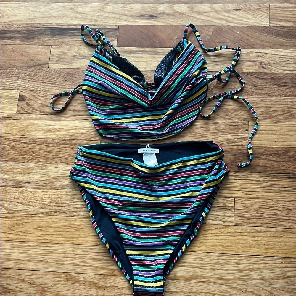 WEWOREWHAT striped shimmer two piece bikini size small top medium bottoms NWOT